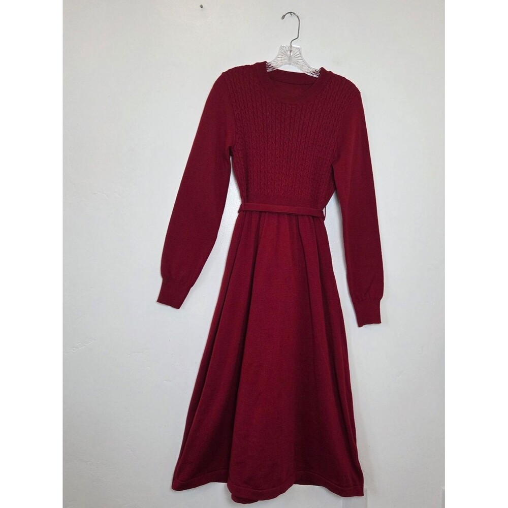 Red Cable Knit Sweater Dress Thick Long Sleeve Modest Party Church Teacher Large